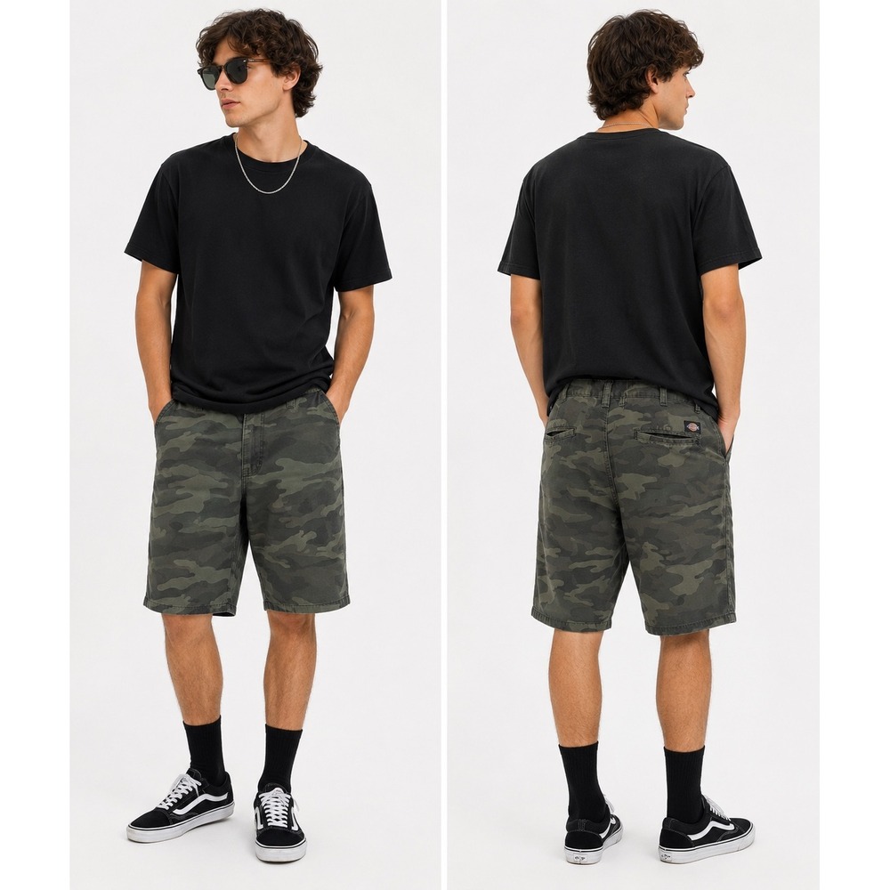 Dickies Cargo Shorts Mens‎ 42 Green Camouflage Ripstop Utility Skater Gorpcore
